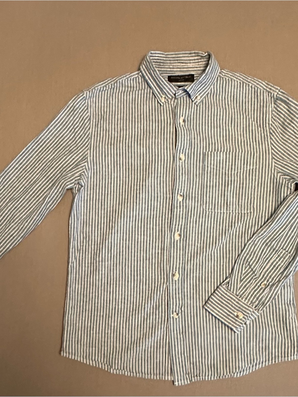 Banana Republic Blue and White Striped Linen Button-Down Shirt